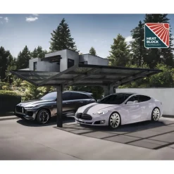 Canopia Sydney Carport Doppio Tetto a V in Alluminio 6 X 6 m Nero