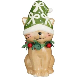 Edelman Decorazione Gatto sorridente con Cappello Verde