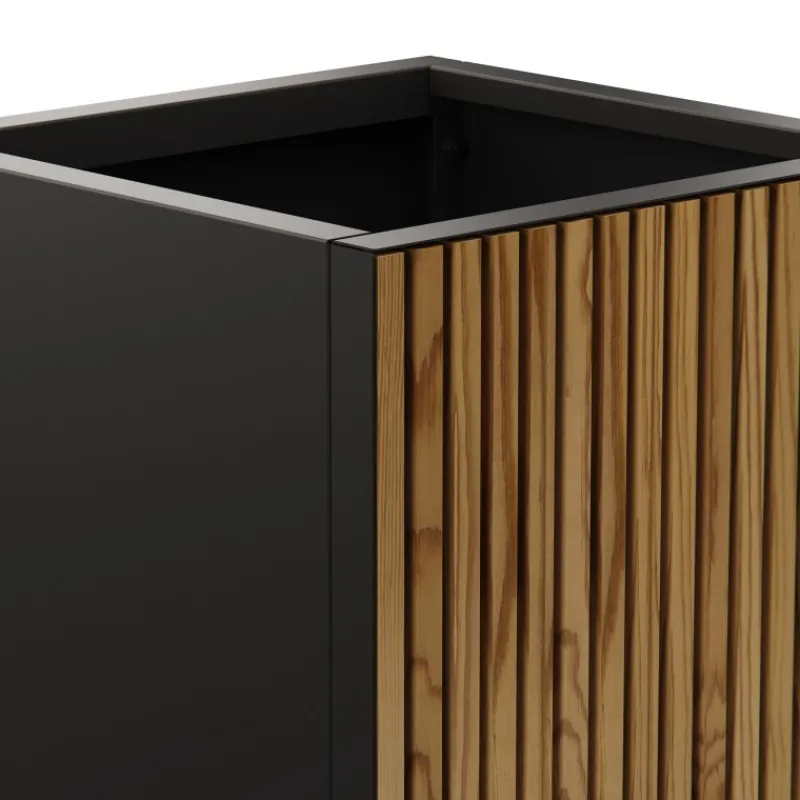Herstera Fioriera Cubo DECO PLANTER in Metallo colore Nero e Legno 50x50x50 cm