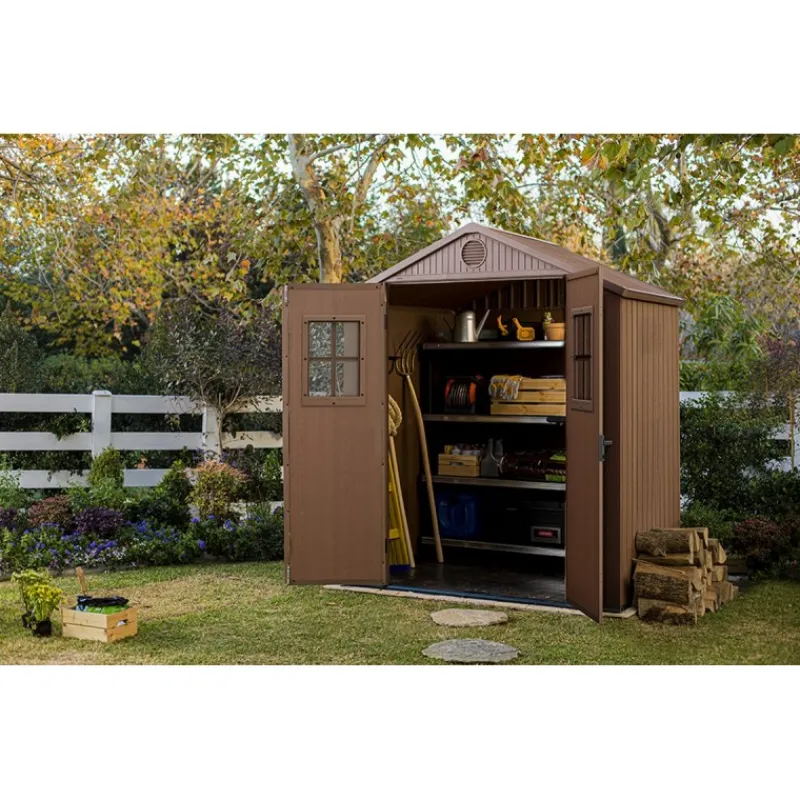 Keter Casetta da Giardino in Resina DARWIN 6x4 Wood con Finestre Frontali