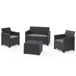 Keter Set 2 Poltrone + Divano + Tavolino contenitore EMMA LOUNGE Grafite