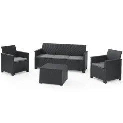 Keter Set 2 Poltrone + Divano 3 posti + Tavolino contenitore EMMA LOUNGE Grafite