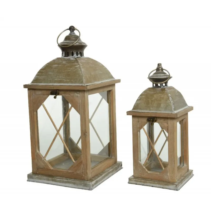 Kaemingk Lanterna in legno con vetro Grande dim 20x20x43 cm. Pezzo Singolo