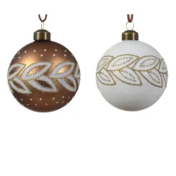 Kaemingk Palline di Natale con foglie da Appendere Set da 3