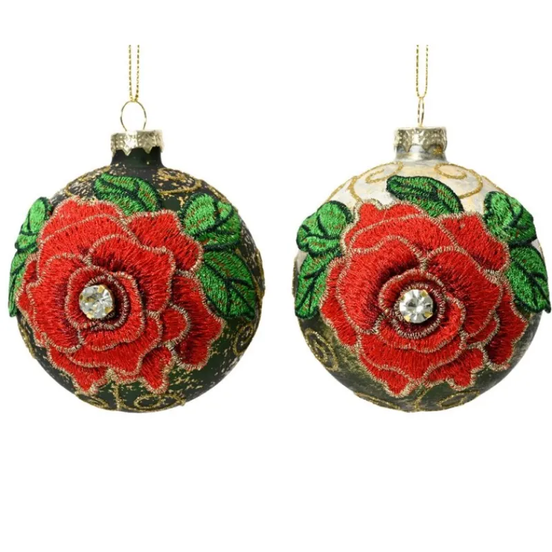 Kaemingk Palline di Natale con motivo Floreale da Appendere Set da 3