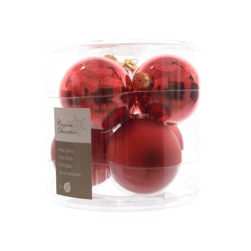Kaemingk Palline di Natale da Appendere in Vetro 8 cm Rosso Natale. Set di 6