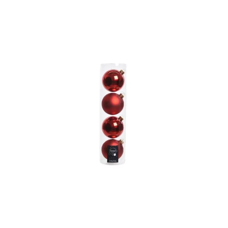 Kaemingk Palline di Natale da Appendere in Vetro 10 cm Rosso Natale. Set di 4