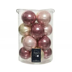 Kaemingk Palline di Natale in vetro da appendere 8 cm Rosa e Perla. Set 16