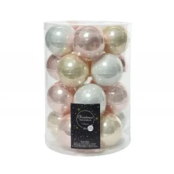 Kaemingk Palline di Natale in vetro da appendere 6 cm Bianco, Oro e Rosa. Set 20
