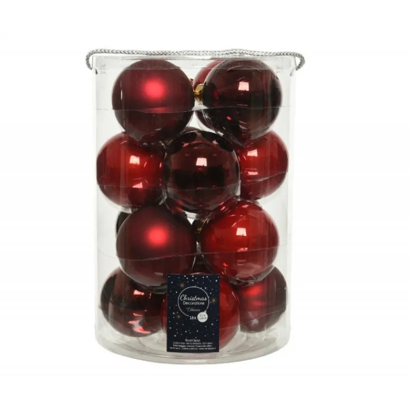 Kaemingk Palline di Natale in vetro da appendere 8 cm Rosso. Set 16