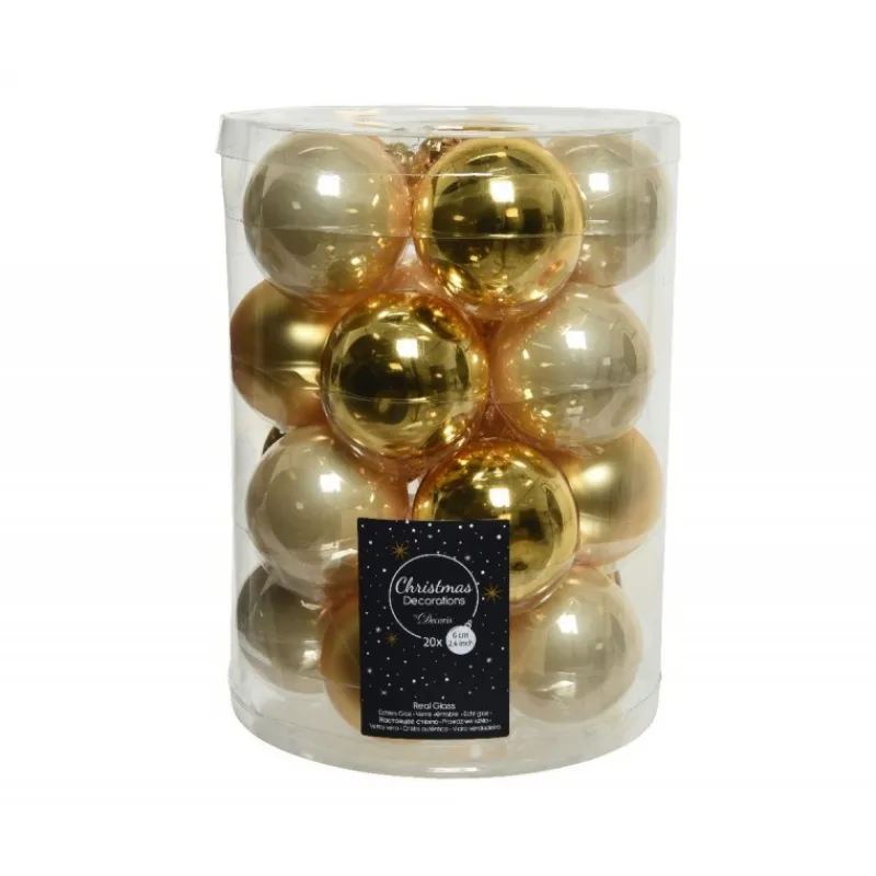Kaemingk Palline di Natale in vetro da appendere 6 cm Oro e Perla. Set 20