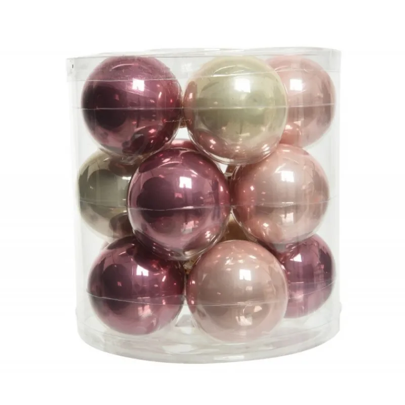 Kaemingk Palline di Natale in vetro da appendere 6 cm Rosa e Perla. Set 15