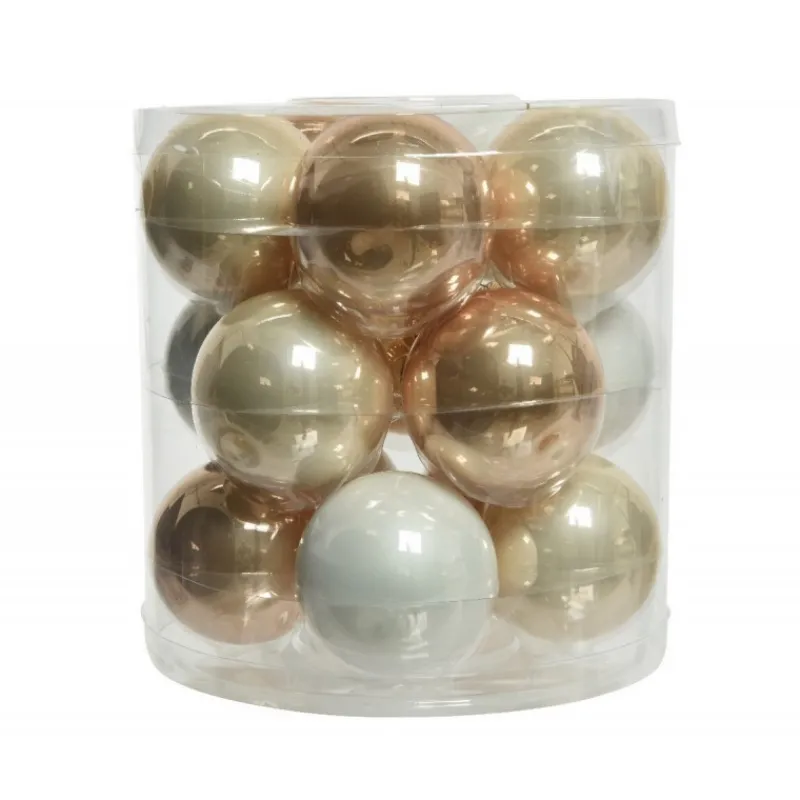 Kaemingk Palline di Natale in vetro da appendere 6 cm Perla, Caramello e Bianco. Set 15