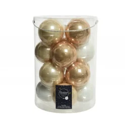 Kaemingk Palline di Natale in vetro da appendere 8 cm Perla, Caramello e Bianco. Set 16