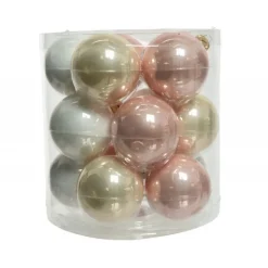 Kaemingk Palline di Natale in vetro da appendere 6 cm Rosa, Bianco e Perla. Set 15