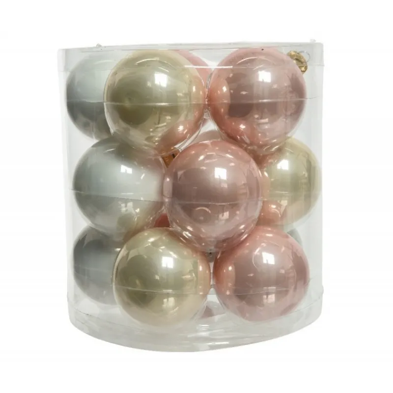 Kaemingk Palline di Natale in vetro da appendere 6 cm Rosa, Bianco e Perla. Set 15