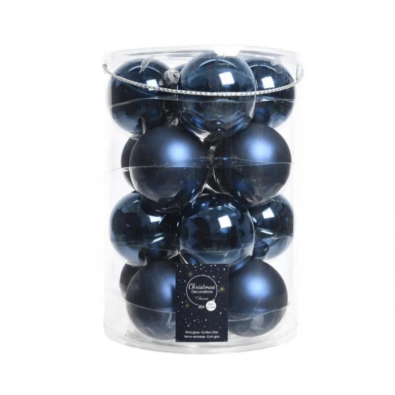 Kaemingk Palline di Natale in vetro da appendere 8 cm Blu. Set 16