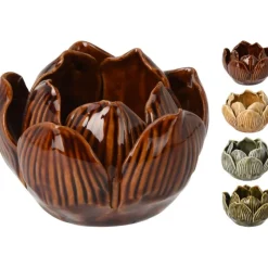 Koopman Porta Tea Light Fiore di Loto 8x5 Cm. Pezzo Singolo