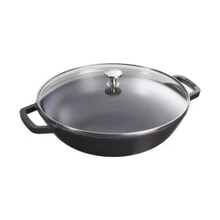 Staub Wok con Coperchio in Vetro 30 cm Nero in Ghisa