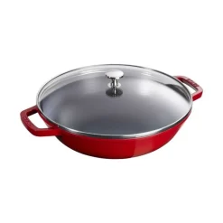 Staub Wok con Coperchio in Vetro 30 cm Rosso in Ghisa